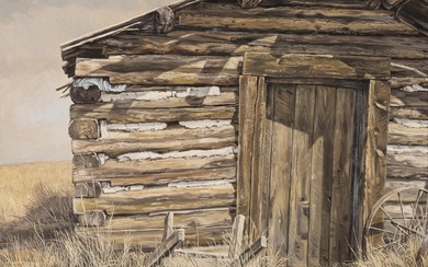 Jack Lee McLean, Canadian (1924-2003), Old Cabin, Mrs. Parnell's Place, S.E. Kootenay, oil on board, 24 x 30 in. (61 x 76.2 cm.)