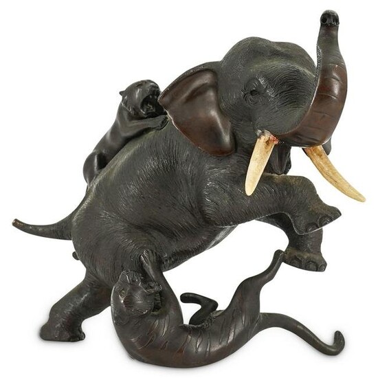 Japanese Meiji Period Bronze Elephant