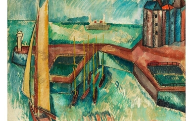 Jean Dufy, 1888 Le Havre – 1964 Boussay, VOILIERS DANS LE PORT DU HAVRE, 1907