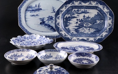 John Turner Blue Willow Platter with Worcester and Other Tableware