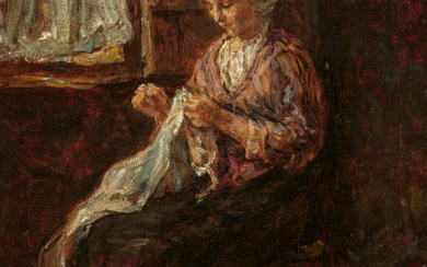 Jozef Israels | Embroidering Girl