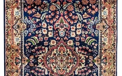 Kerman Blue Hand Knotted Wool Floral Medallion Oriental Area Rug 3' x 4'10"