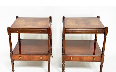 LAMP TABLES, a pair, George III design yewwood each with bru...