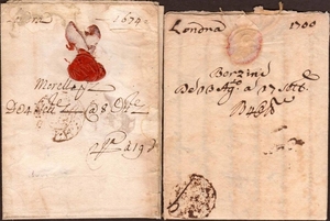 LONDON FOREIGN BRANCH 2-RING "FRANCHES" MARKS ON MAIL TO ITA...