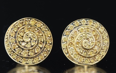 Ladies' Pair of Gold and Yellow Diamond Spiral Earrings