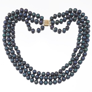 Ladies' Triple Strand Black Cultured Pearl Necklace