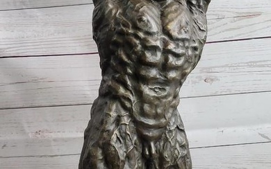 Large Original Muscular Male Torso Bronze Sculpture Signed Nick - 30lbs