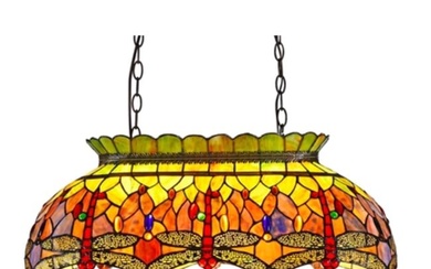 Large Stained Art Glass Dragonfly Pendant Light