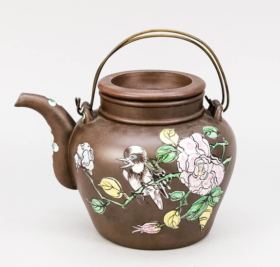 Large Yixing teapot with enamel decor, China, probably...
