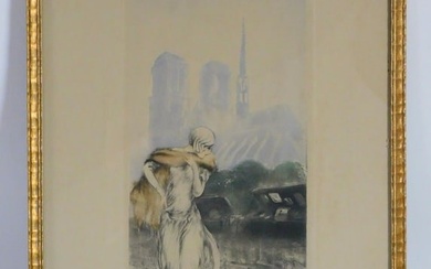 Louis Icart (1888-1950) "On the Quay", Paris.