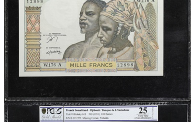 MIXED LOTS. Lot of (2). Banque de l'Indochine & Banque Centrale des Etats de l'Afrique de l'Ouest. 100 & 1000 Francs, ND (1931-65). P-8 ...