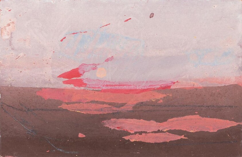 Mark Surridge, British b.1963- Red Sky at Night II, 2007; gouache on paper, signed, titled and dated to the reverse, 9.5 x 14.5 cm (ARR)