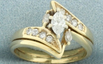 Marquise Diamond Bypass Engagement Wedding Ring in 14k Yellow Gold