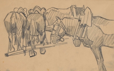 Mathurin MEHEUT (1882-1958) « Quatre chevaux de dos et profil » Crayon gras non signé...