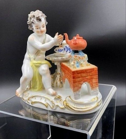 Meissen Porcelain Figurine Boy Preparing Hot Chocolate