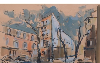 Mid-20th century Continental street scene, watercolour, indi...