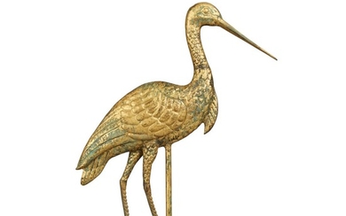 Molded and Gilded Copper Swelled Bodied Stork Weathervane, 20th Century