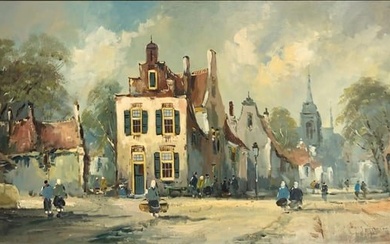 Muller (Untitled - European Street Scene) Signed Original Oil - Impressionist