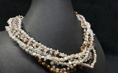 Multi-Strand Quartz & Pearl Necklace Sterling Clasp
