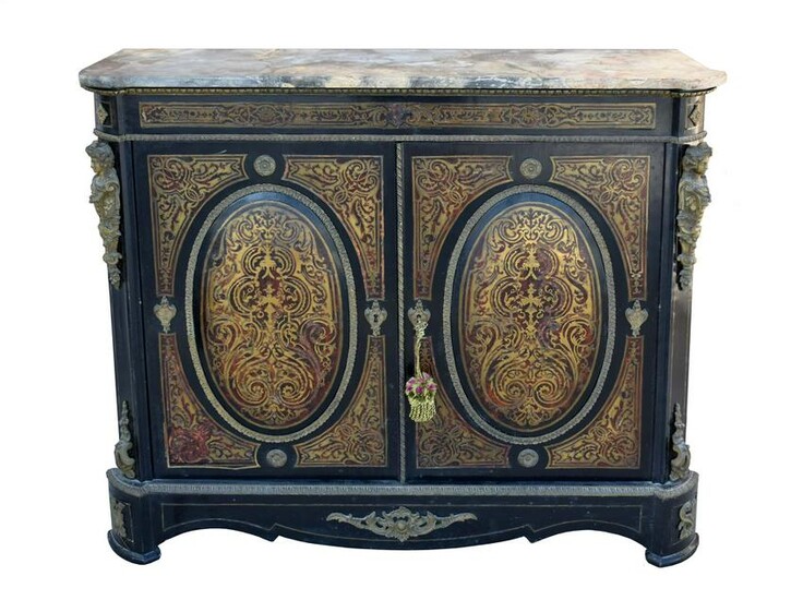 NAPOLEAN III MARBLE TOP BOULLE MARQUETRY CABINET