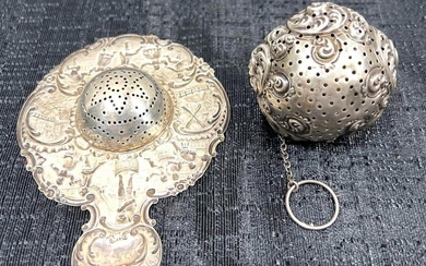 One Silver Tea Strainer and One sterling silver tea ball