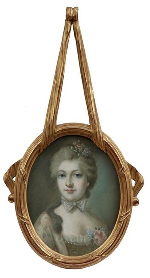 Ovales Portrait einer blumengeschmueckten Dame
