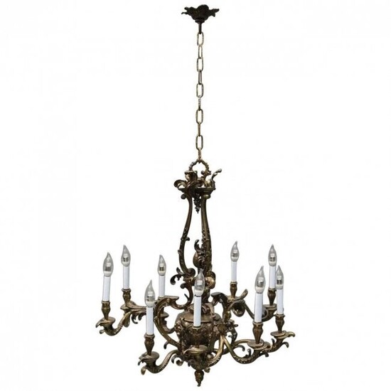 Oversized French Rococo Style Figural Bronze Chandelier