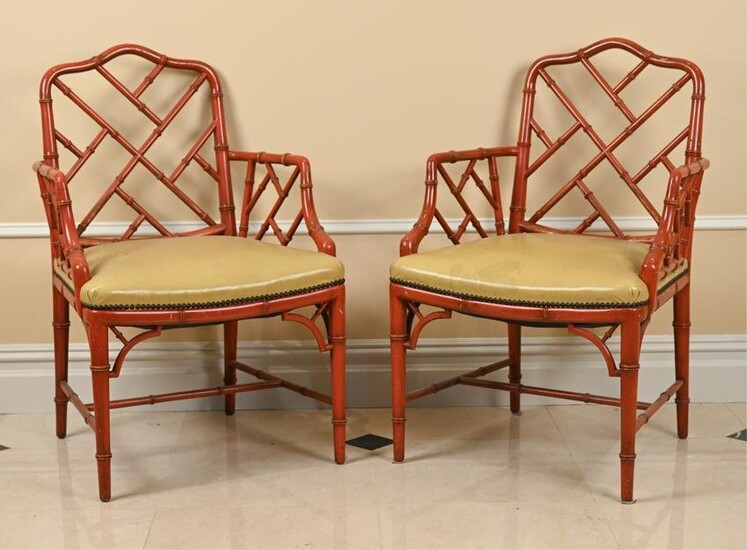 PAIR OF CHINESE CHIPPENDALE STYLE ARMCHAIRS