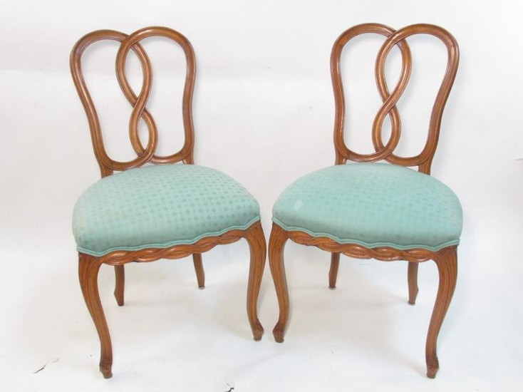 PAIR PETITE FRENCH CARVED CHERRYWOOD SIDE CHAIRS