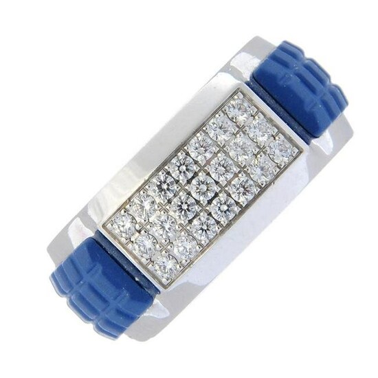 PATEK PHILIPPE - an 18ct white gold diamond set ring with interchangeable coloured panels. Ring size