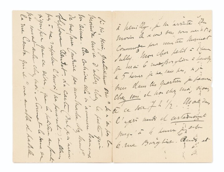 PROUST. Amusante lettre a.s. à Reynaldo Hahn. [1894]. 4 p. décrivant une journée type de Reynaldo