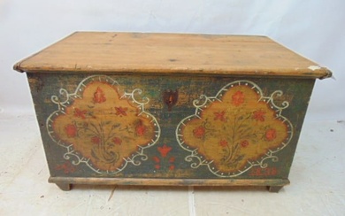 Paint decorated pine box, floral decorated sides, top stripped, dated 1833, 24"box is 42.5" by