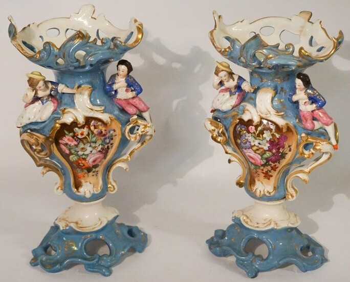 Pair Antique French Old Paris Porcelain Urns