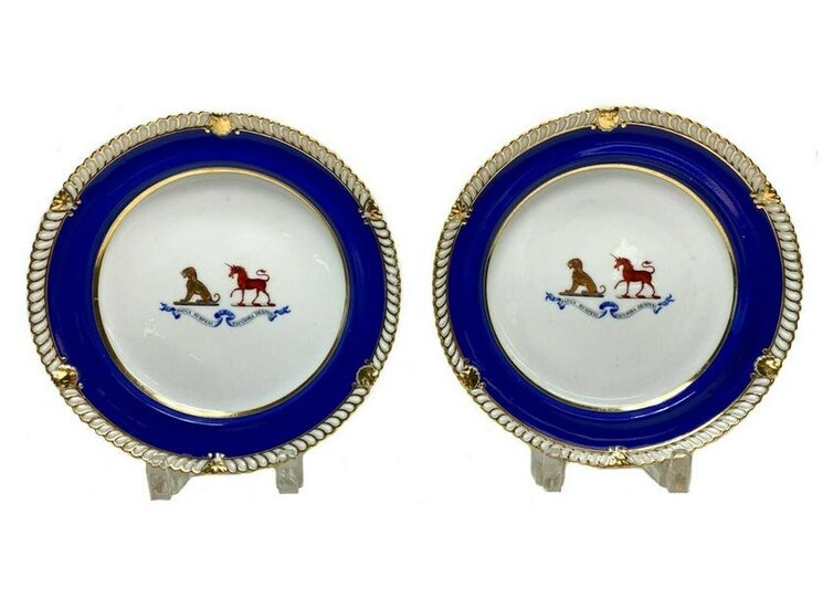 Pair Armorial Chamberlain Worcester Porcelain Plates