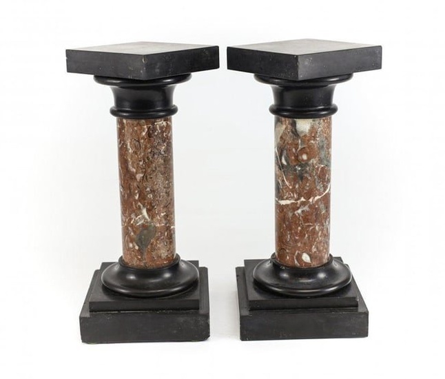 Pair Continental Marble & Black Onyx Tabletop Miniature Pedestals 19th century