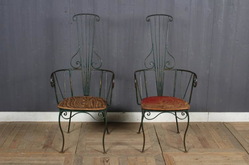 Pair French Wrought Iron Armchairs