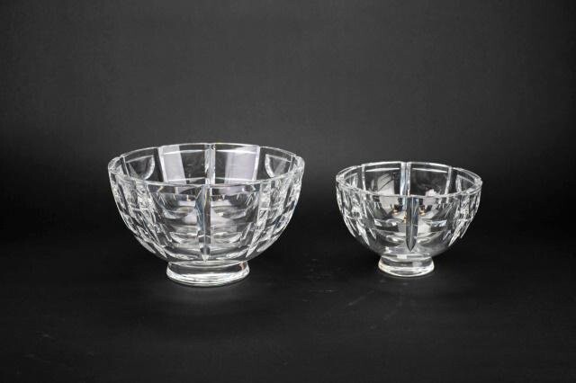 Pair Orrefors Cut Crystal Footed Centerpiece Bowls