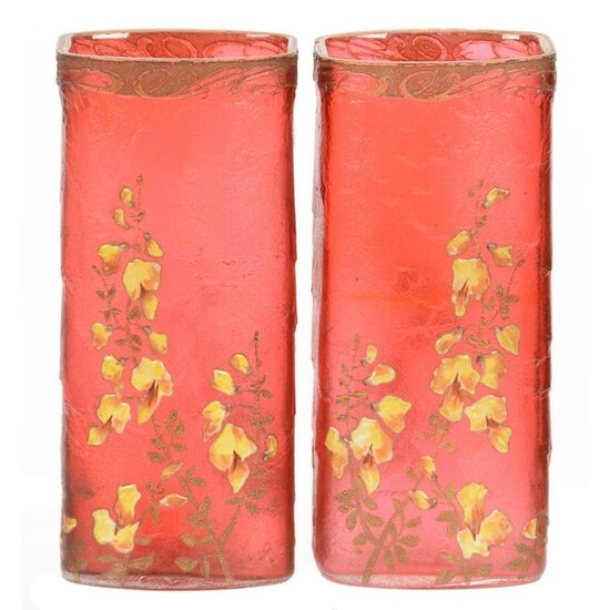Pair Vases Signed Mont Joye French Cameo