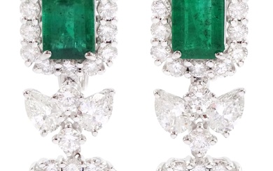 Pair of 18ct white gold octagonal cut emerald