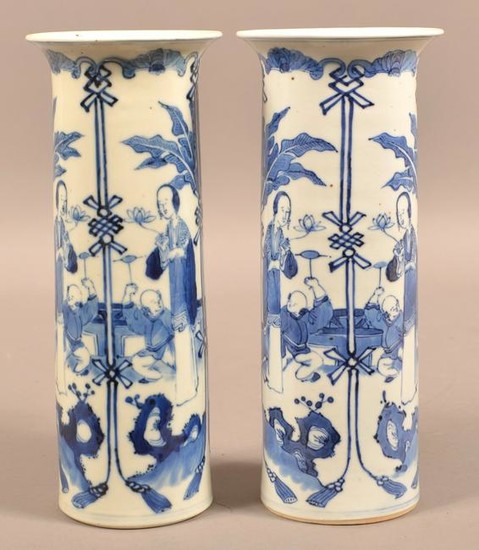 Pair of Antique Blue and White Oriental Vases.