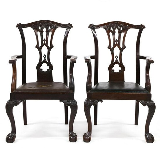 Pair of Antique English Chippendale Style Carved