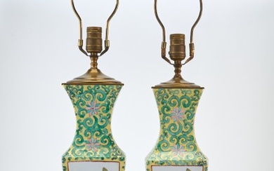 Pair of Chinese Export Porcelain Style Vases Mounted as Lamps