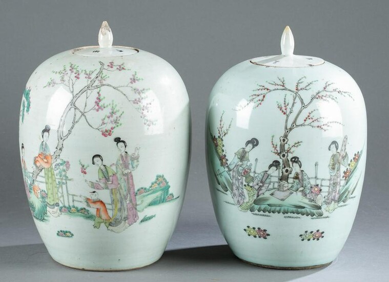 Pair of Chinese Famille-Rose porcelain melon jars