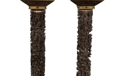 Pair of Chinese export hardwood pedestals