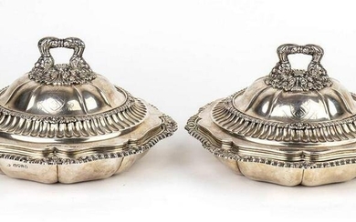 Pair of English sterling silver entrÃ©e dish with cover