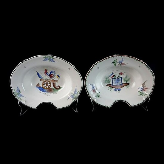 Pair of French Faience Ceramic Shaving Bowls