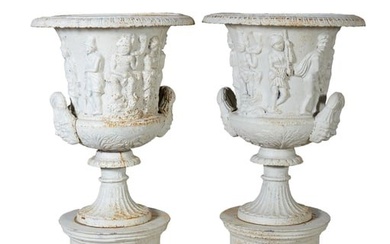 Pair of Large Cast Iron Campana Form Planters, 20th/21st c., Urns- H.- 35 in., W.- 26 in.