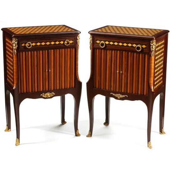 Pair of Louis XV Style Inlaid Nightstands with Bronze