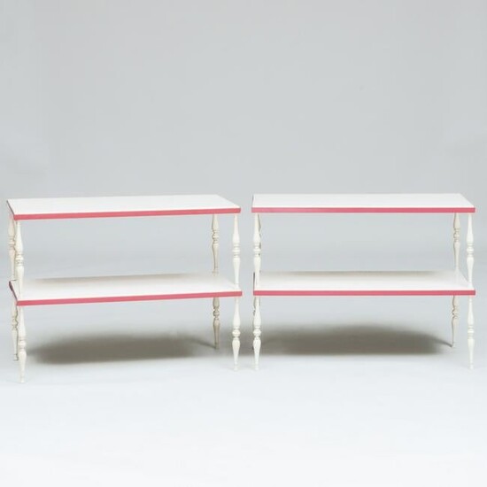 Pair of Modern Painted Metal and Wood Two Tier Tables