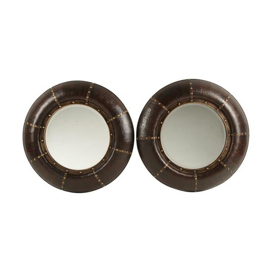 Pair of Portuguese Style Embossed Leather Round